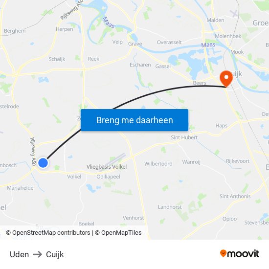 Uden to Cuijk map