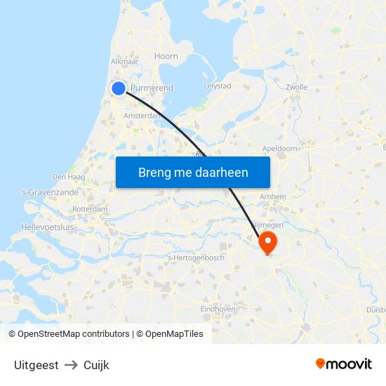 Uitgeest to Cuijk map