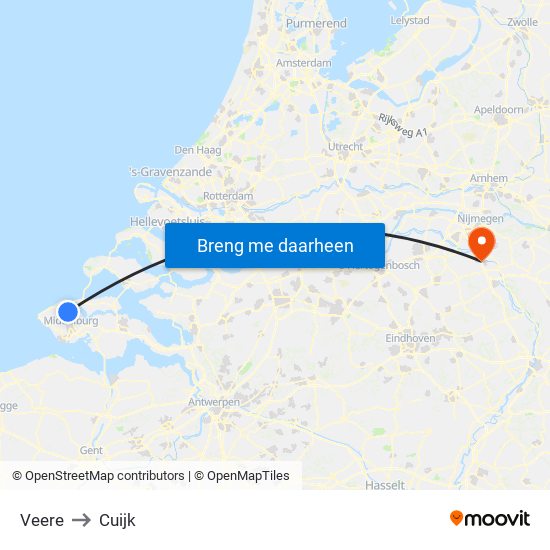 Veere to Cuijk map