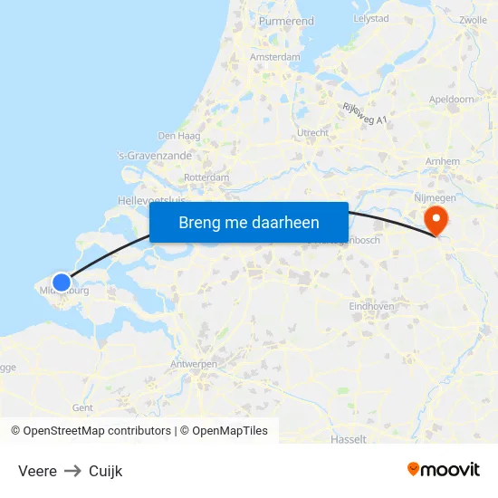 Veere to Cuijk map