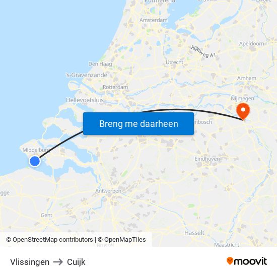 Vlissingen to Cuijk map