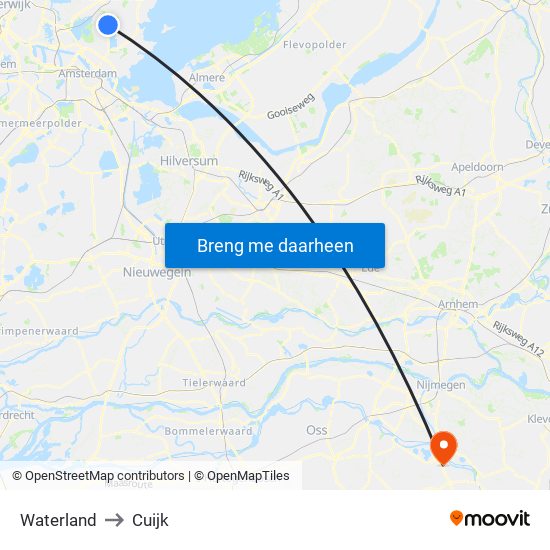 Waterland to Cuijk map