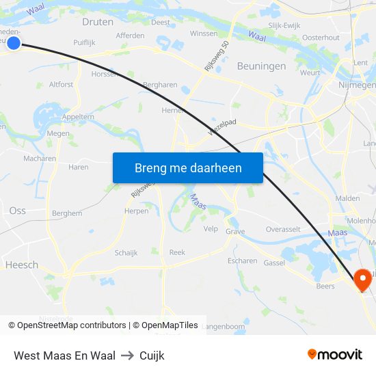 West Maas En Waal to Cuijk map