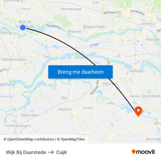 Wijk Bij Duurstede to Cuijk map