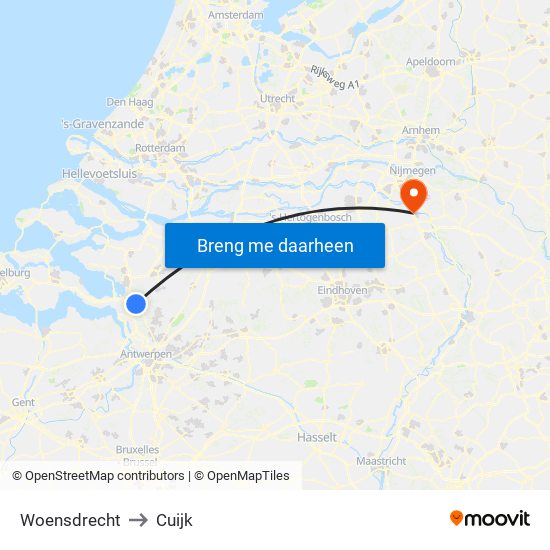 Woensdrecht to Cuijk map