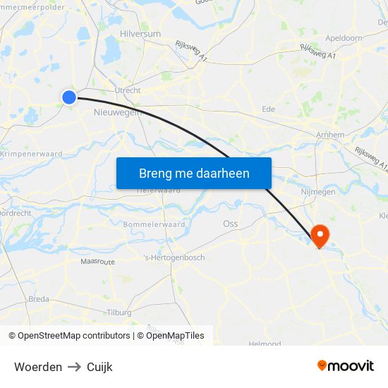 Woerden to Cuijk map