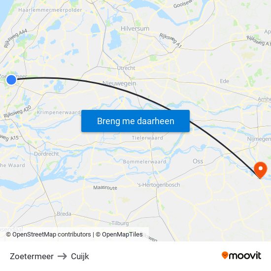 Zoetermeer to Cuijk map