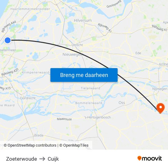 Zoeterwoude to Cuijk map