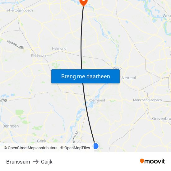 Brunssum to Cuijk map