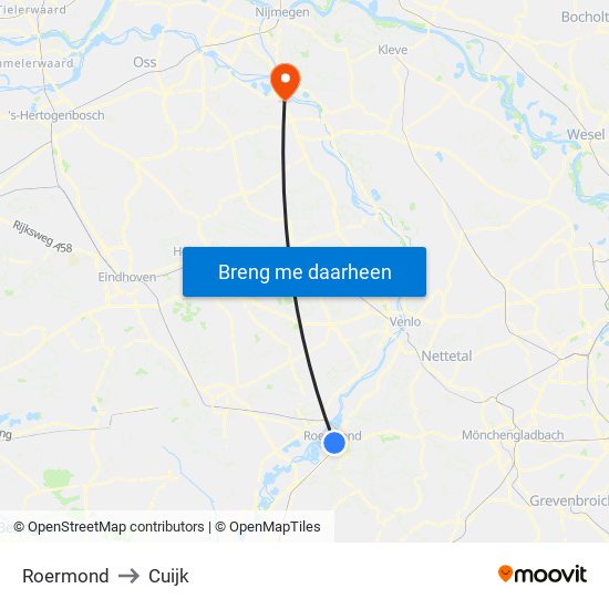 Roermond to Cuijk map