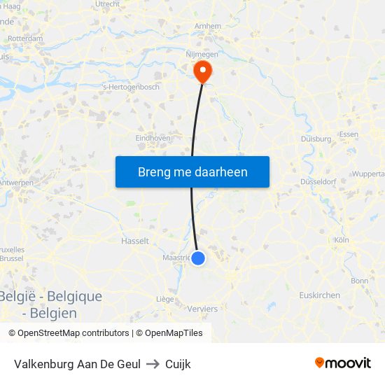 Valkenburg Aan De Geul to Cuijk map