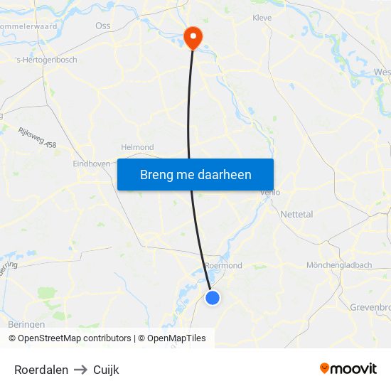 Roerdalen to Cuijk map