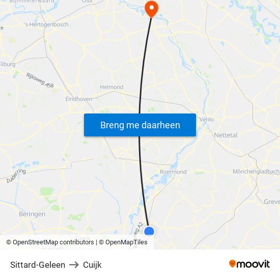 Sittard-Geleen to Cuijk map