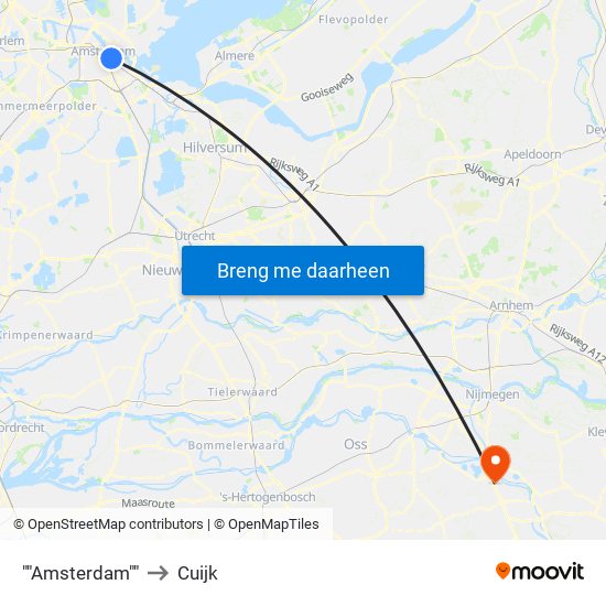 ""Amsterdam"" to Cuijk map