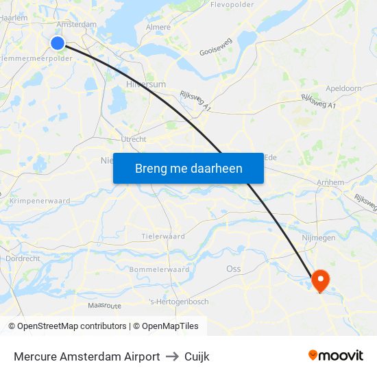 Mercure Amsterdam Airport to Cuijk map