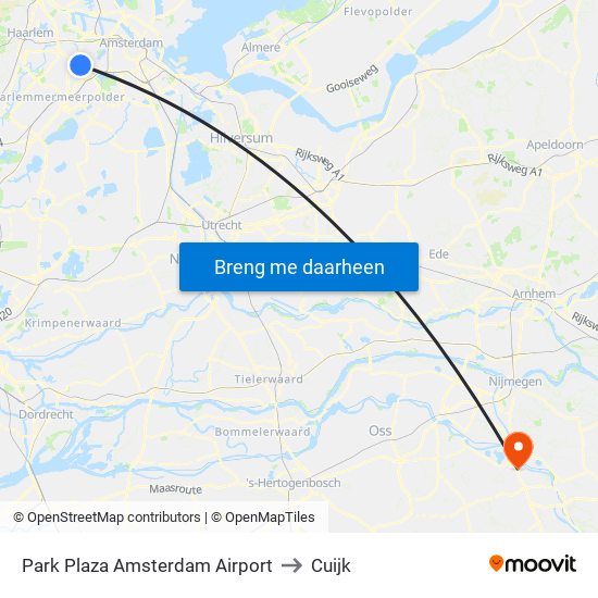 Park Plaza Amsterdam Airport to Cuijk map