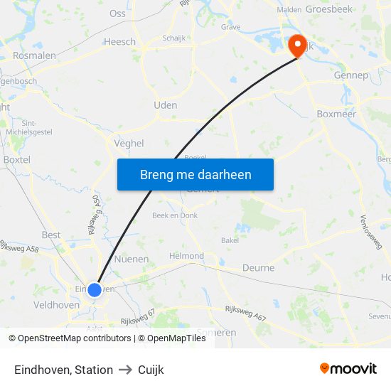 Eindhoven, Station to Cuijk map