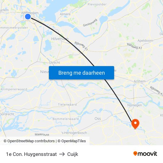 1e Con. Huygensstraat to Cuijk map