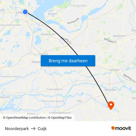 Noorderpark to Cuijk map