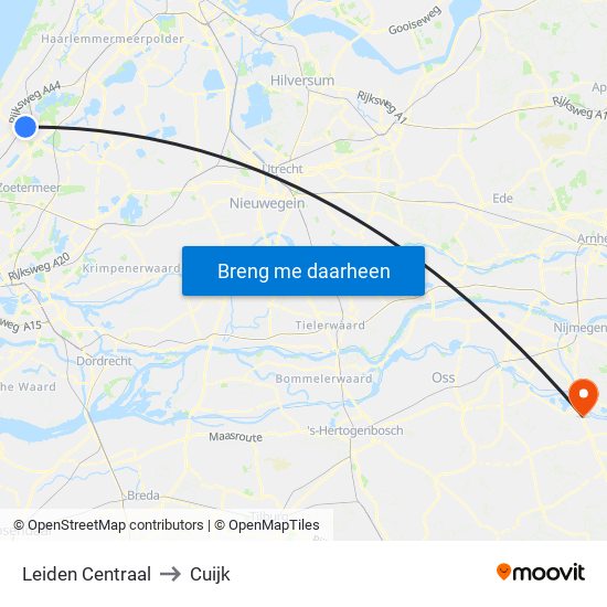 Leiden Centraal to Cuijk map
