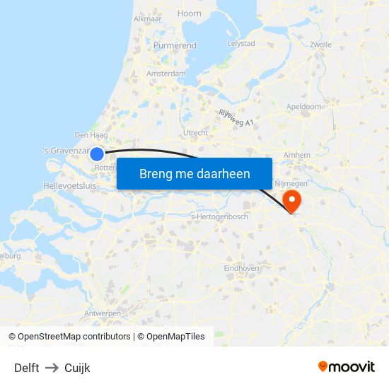 Delft to Cuijk map