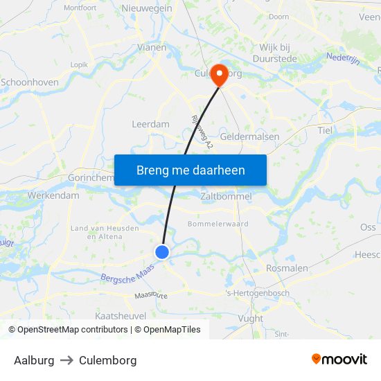 Aalburg to Culemborg map