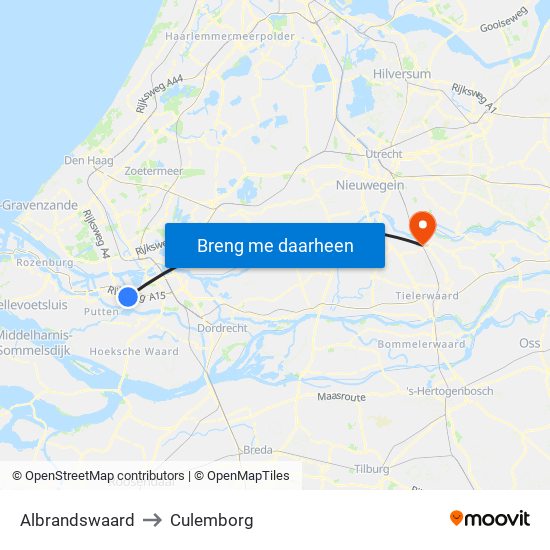 Albrandswaard to Culemborg map