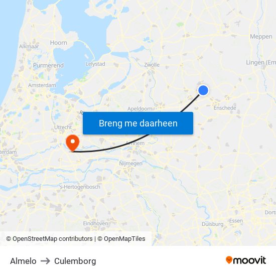 Almelo to Culemborg map