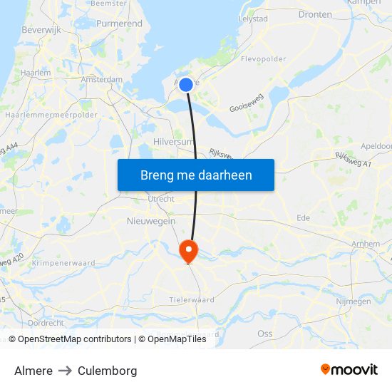 Almere to Culemborg map