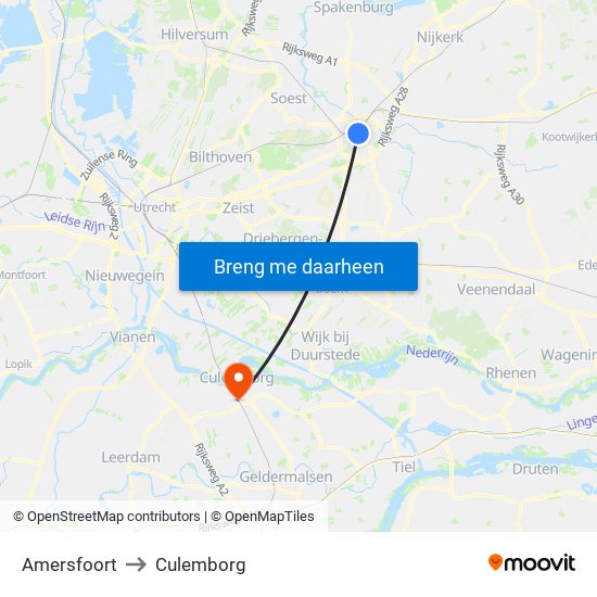 Amersfoort to Culemborg map