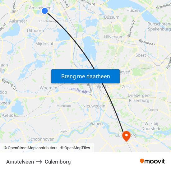 Amstelveen to Culemborg map