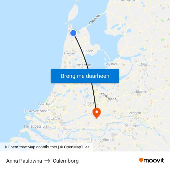 Anna Paulowna to Culemborg map