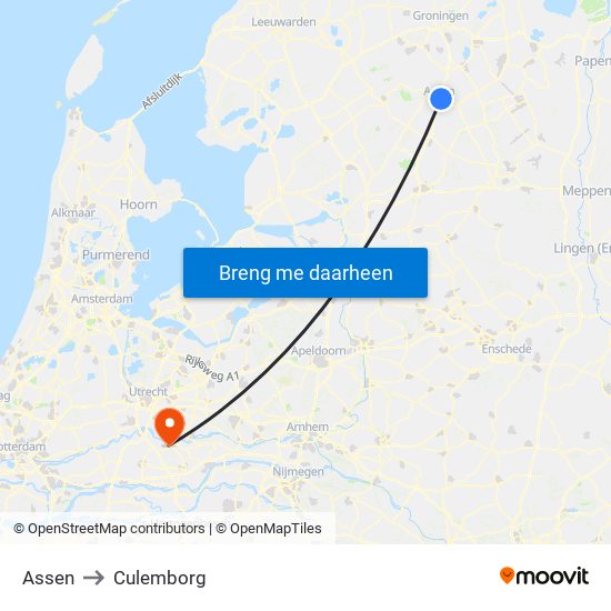 Assen to Culemborg map