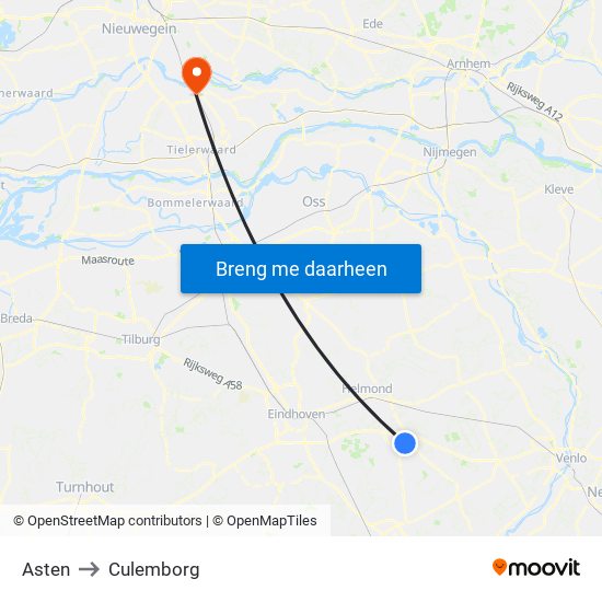 Asten to Culemborg map