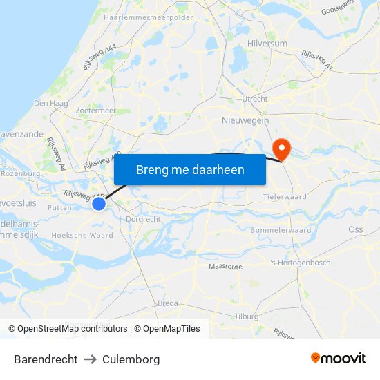 Barendrecht to Culemborg map