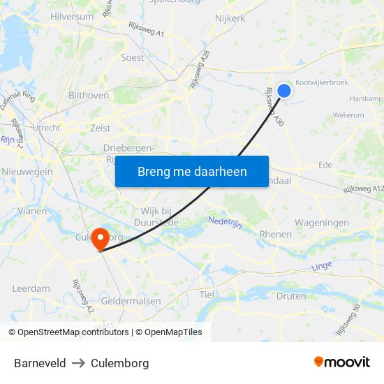 Barneveld to Culemborg map