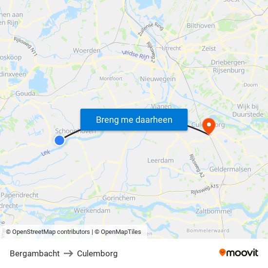 Bergambacht to Culemborg map