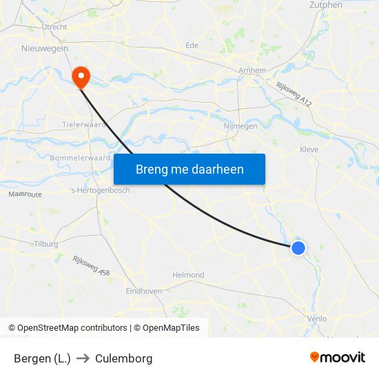 Bergen (L.) to Culemborg map