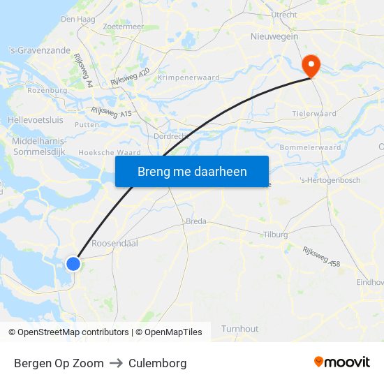 Bergen Op Zoom to Culemborg map