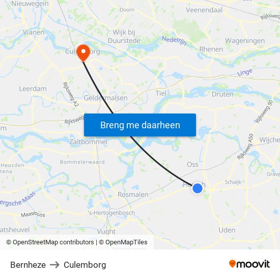 Bernheze to Culemborg map