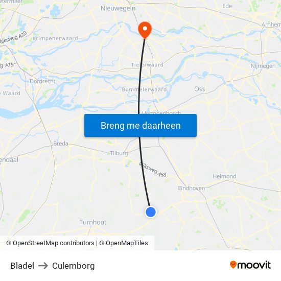 Bladel to Culemborg map