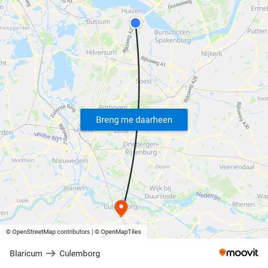 Blaricum to Culemborg map