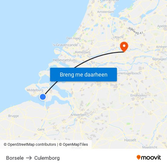 Borsele to Culemborg map