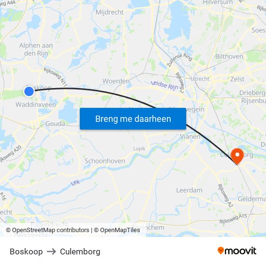 Boskoop to Culemborg map