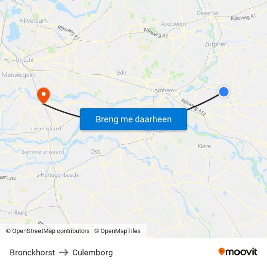 Bronckhorst to Culemborg map