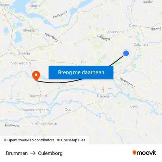 Brummen to Culemborg map