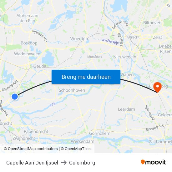 Capelle Aan Den Ijssel to Culemborg map