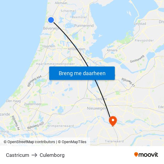 Castricum to Culemborg map