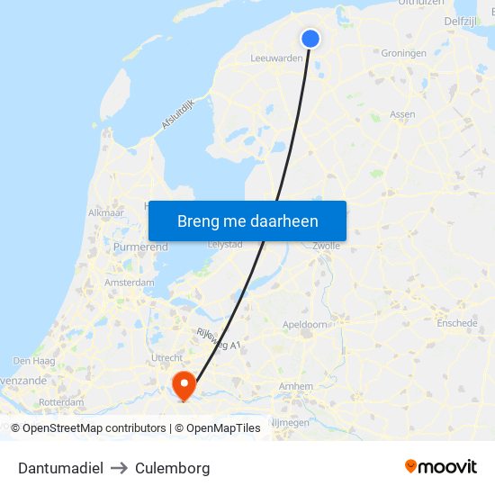 Dantumadiel to Culemborg map