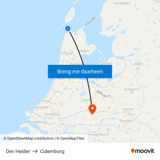 Den Helder to Culemborg map